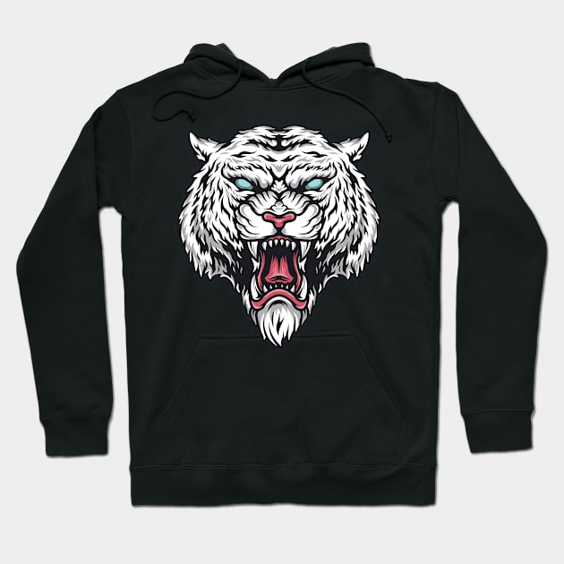 Angry White Tiger Head Hoodie by DDP Design Studio